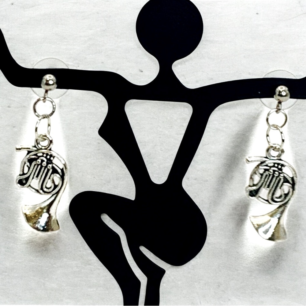 French Horn Silver Earrings - Picture 3 of 3
